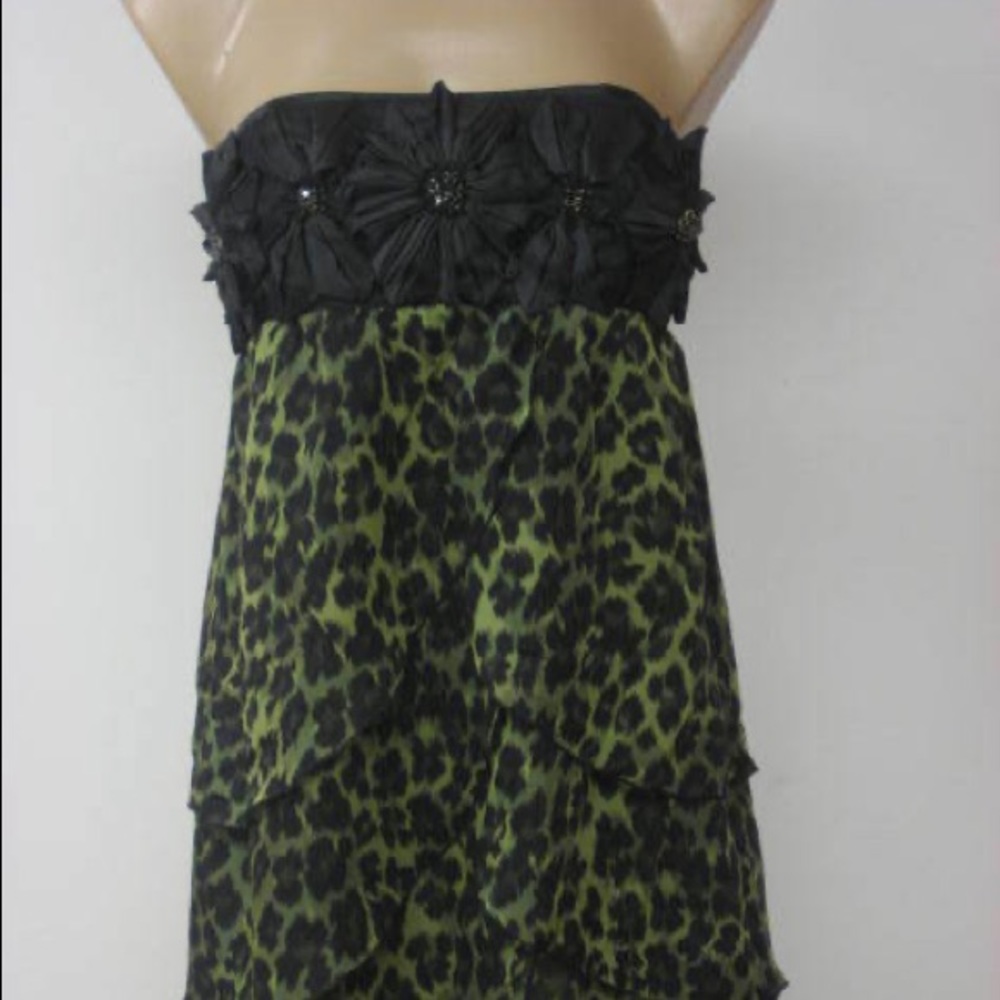 Alice & Olivia Leopard Strapless Tiered Dress M